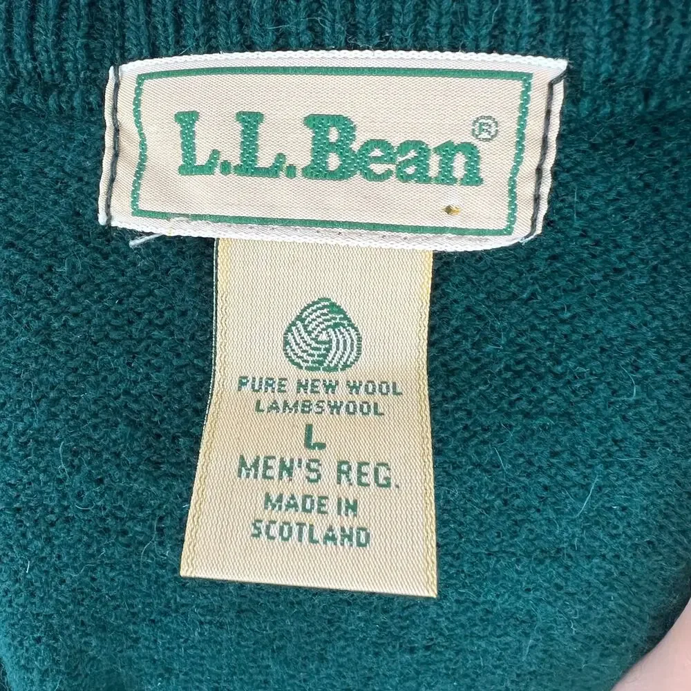 VINTAGE L.L Bean Green Sleeveless V-Neck Lambswool Pullover Sweater Vest L Large